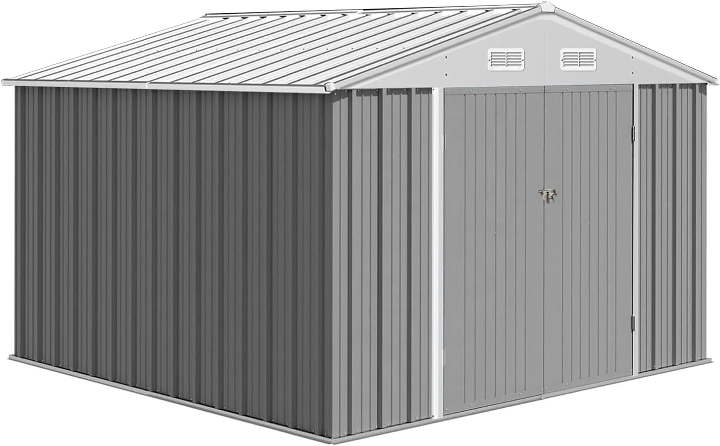 10X12FT Outdoor Metal Storage Shed, Lockable Weatherproof Garden Shed for Tools & Equipment, Durable Galvanized Steel with Sloping Roof & Ventilation, Ideal for Backyard, Patio & Garage Storage, Gray