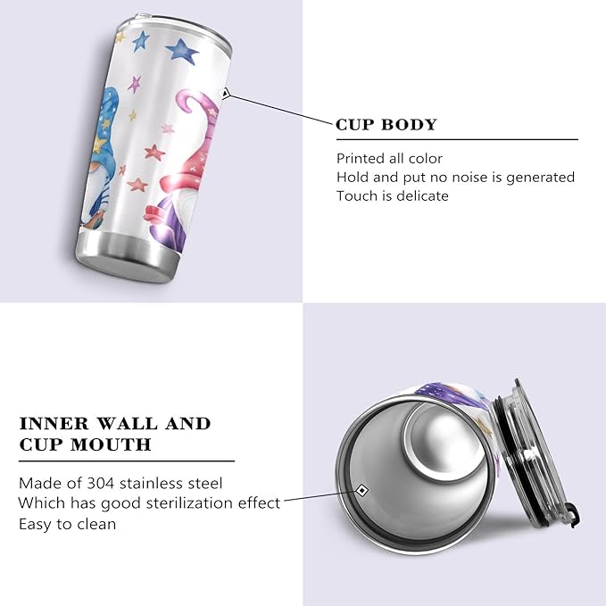 xigua 20oz Tumbler with Lid and Straw, Vacuum Insulated Stainless Steel Tumbler, Reusable Double Wall Travel Coffee Mug (Watercolor Illustration Of Magic Gnomes)