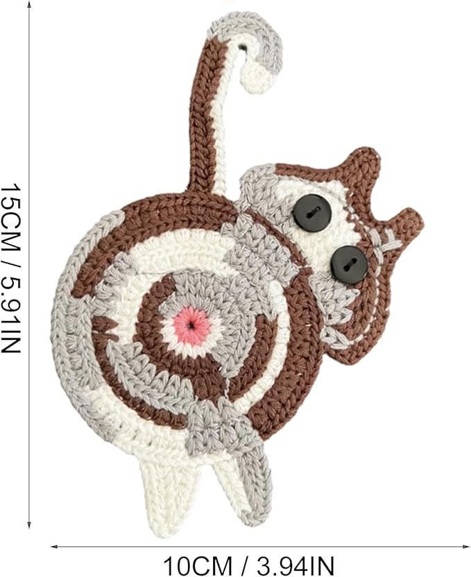 3PCS Cute Cat Coasters - Crochet Cat Gifts for Lovers, Funny Woven Coasters for Coffee & Tea