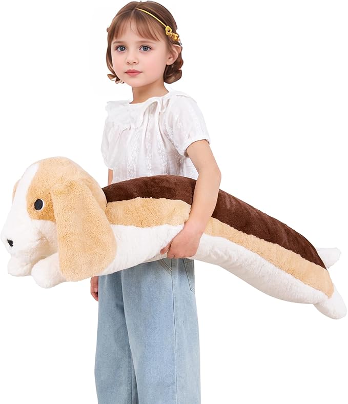 40'' Large Dog Sleeping Long Plush Pillow Toy, Soft Beagle Dog Stuffed Animals, Big Puppy Plushies Cute Doll Gift for Kids Girls Boys, Birthday