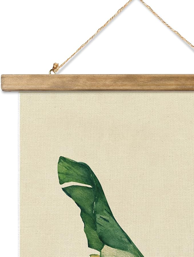 XIAOAIKA 3-Pack Greenery Art Posters with Wooden Hangers - Eucalyptus, Banana Leaf, Palm Frond Illustrations, Minimalist Botanical Wall Art, 12x16 Inches