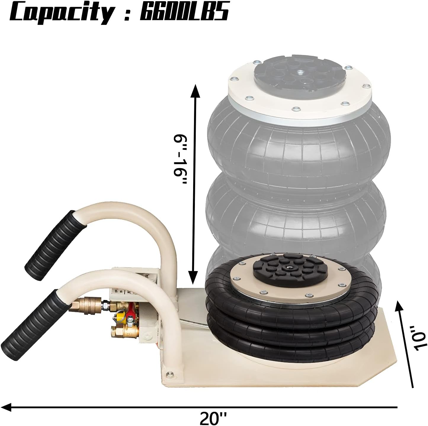 CXRCY 3 Ton Air Jack for Cars & Trucks - 6600LBS Capacity Pneumatic Airbag Jack with Short Handle, Fast Lifting up to 16 Inch for Cars,Trucks (White Triple Bag Air Jack)