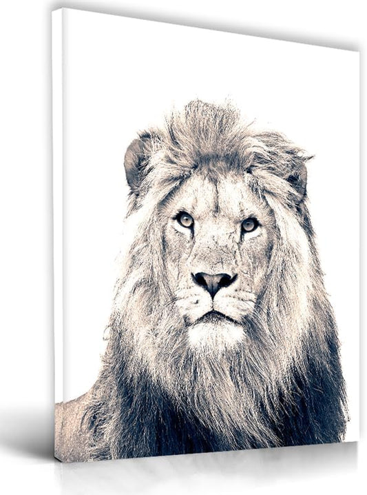 UPWOIGH Bathroom Wall Art Decor, Black and White Lion Wall Art, Waterproof Wood Framed Canvas Wall Art Animals Abstract Prints, 12"x16" High-end Pictures for Dormitory Kids Room 1 Pack