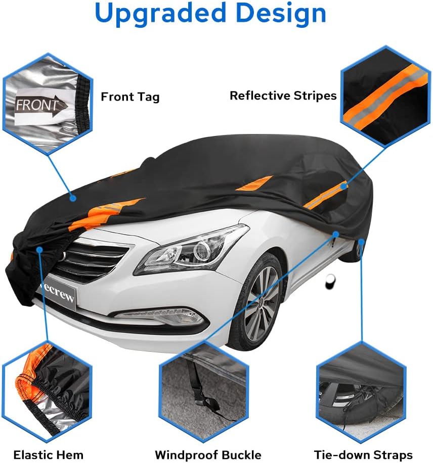 Avecrew Car Cover Waterproof All Weather for Automobiles, Outdoor Heavy Duty Full Exterior Covers for Sedans(178"-185")