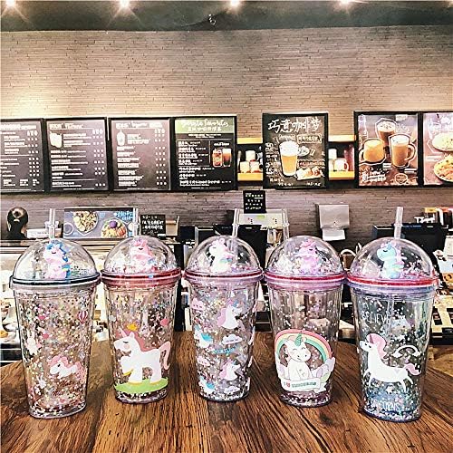 Unicorn Travel Tumbler Mug Pink Cup with Straw Kids Plastic Insulated Glitter Watter Bollter Toddler Ice Coffee Mugs Girl Drinkware (pink unicorn, 6.5 * 20cm)