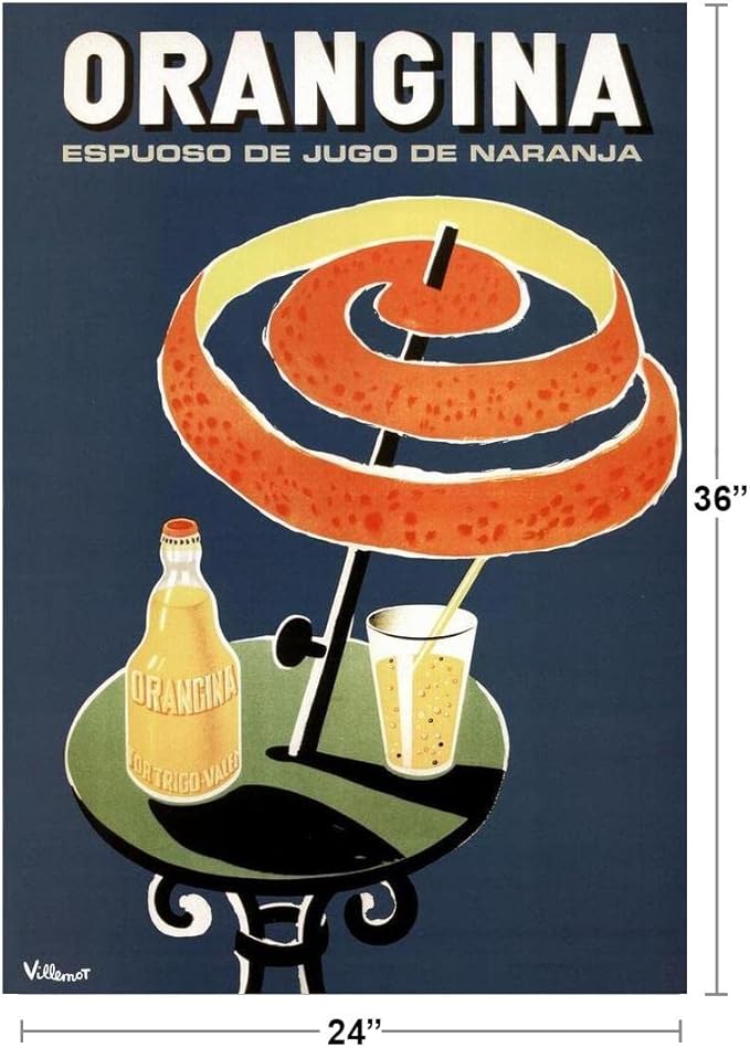 Bernard Villemot Orangina Vintage Orange Drink Advertising Ad Orange Peel Umbrella Cool Wall Art Print Poster 24x36