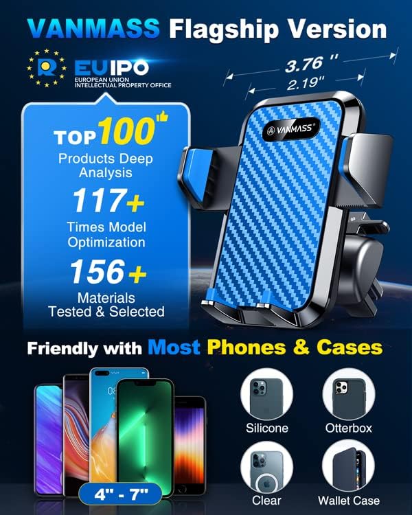 VANMASS [2024 Upgrade Phone Holders for Your Car [Super Suction Cup] Cell Phone Mount Car Dashboard Window Vent Desk Fit for iPhone 15 Pro Max 14 13 Universal Handsfree Automobile Vehicle Cradle，Blue