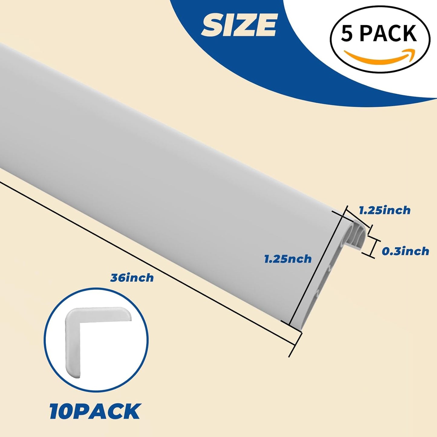 Wall Corner Edge Protector - 1x1x36 inch Baby Proofing Corner Guards, Self-Adhesive Furniture Edge Strips, for Home, Kindergarten, Office, 5 Pack (36" L x 2" W x 2" H, Gray, 5)