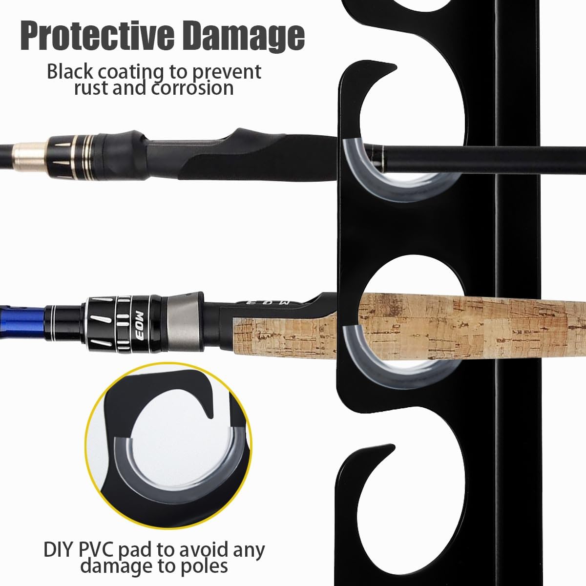 Fishing Rod Rack Pole Wall or Ceiling Storage Holder Hook Keeper Display Hanger Organizer Mount for Garage, Cabin Storeroom Porch and Basement Poles Holds 12 Rods Heavy Duty Metal safe