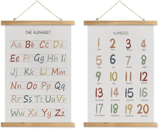 XIAOAIKA Digital table Set 2 Canvas Hanging Poster Wooden Frame Wall Sign Decor Gift for Classroom Nursery Bedroom Playroom Game Room - Ideal for Baby Kids Girls Boys Teens - Perfect Birthday Christmas Gift