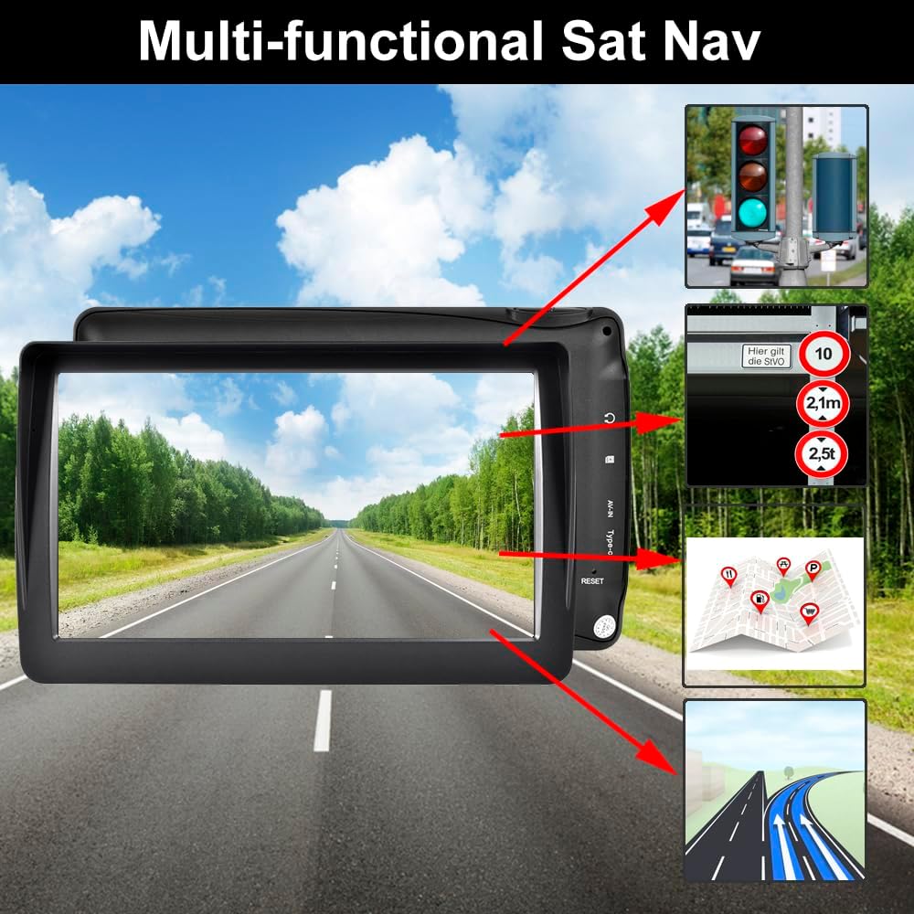 GPS Navigator for Car, Latest 2025 Map 7-inch HD Display 16GB 256MB Satellite Navigation with Sun Visor,Smart Real Voice GPS Guidance，Provides Lifetime Live Map Updates