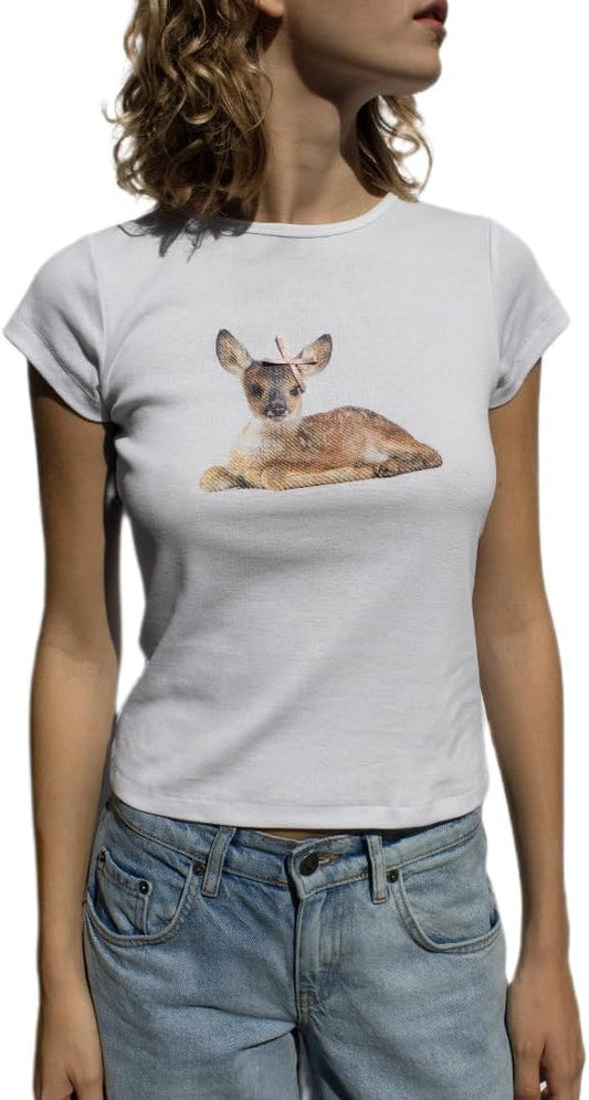 Y2k Graphic Baby Tees for Women Funny Kitten Shirt Tops Aesthetic Fairy Grunge Crop Top 90s 2000s Vintage Clothing