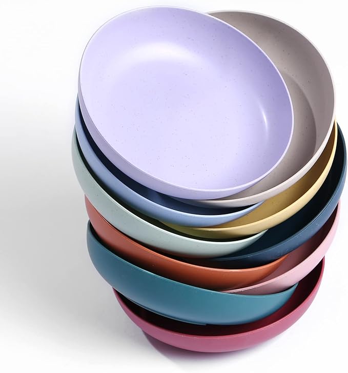 WANBY Lightweight Wheat Straw Cereal Plates Unbreakable Dinner Dishes Plates Set Dishwasher & Microwave Safe (Plates 10 Pack 5.6')