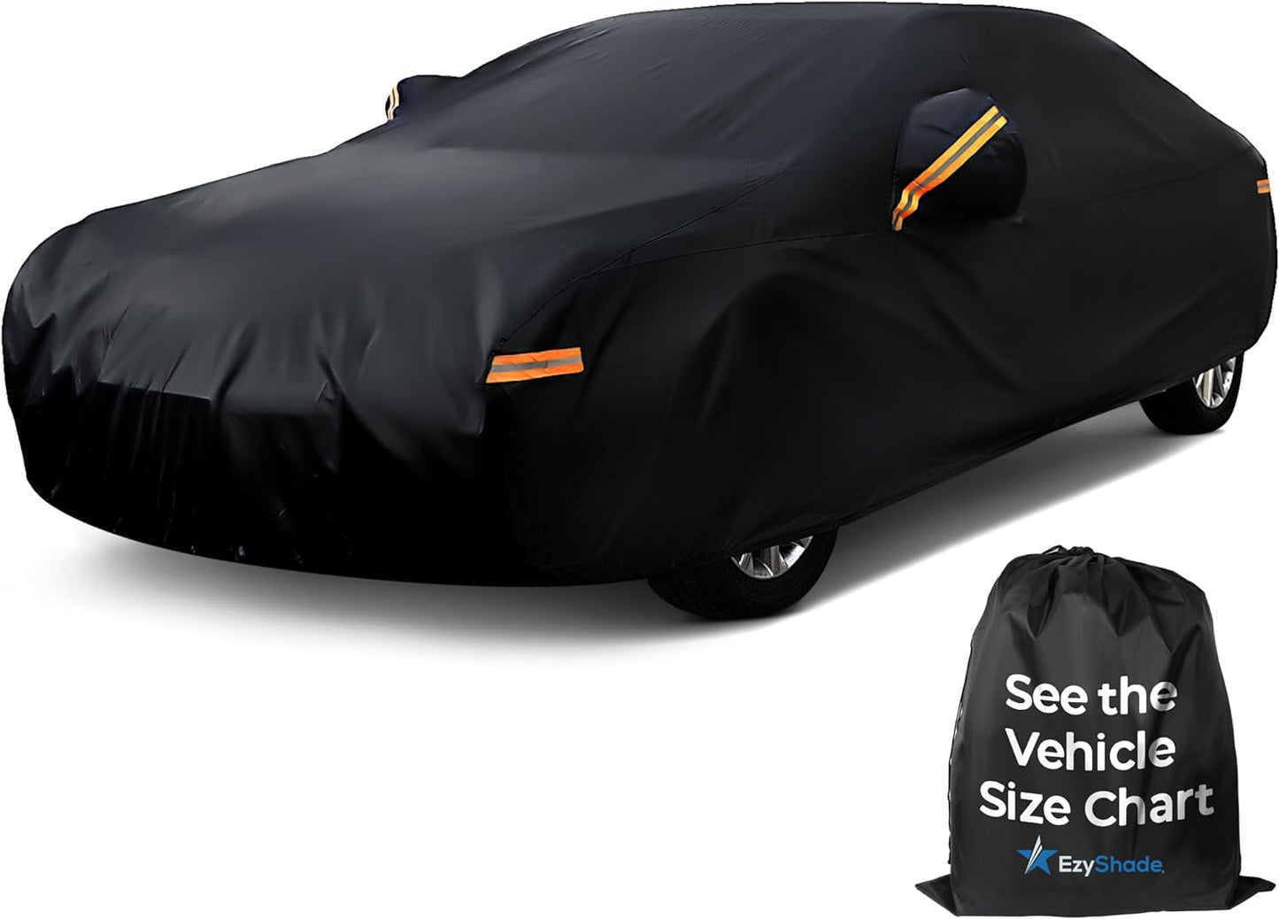 EzyShade 10-Layer Car Cover Waterproof All Weather. See Vehicle Size-Chart for Accurate Fit. Outdoor Full Exterior Covers for Automobiles Sedan Hatch. Rain Sun Snow. Black, Size A7 (See SizeChart)