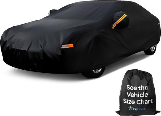 EzyShade 10-Layer Car Cover Waterproof All Weather. See Vehicle Size-Chart for Accurate Fit. Outdoor Full Exterior Covers for Automobiles Sedan Hatch. Rain Sun Snow. Black, Size A7 (See SizeChart)