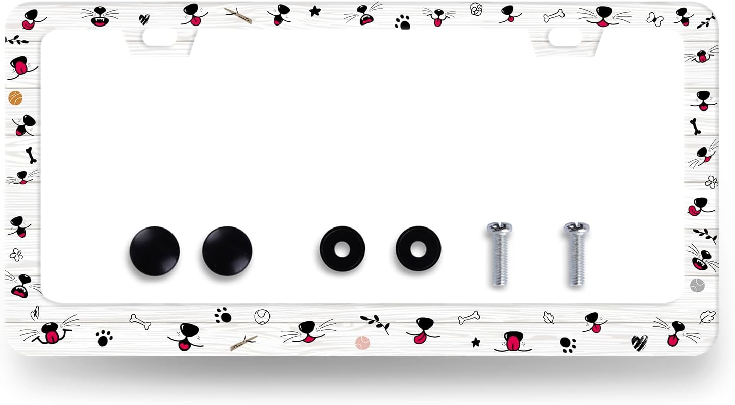 Cute Dog Cat Mouth License Plate Frame Colorful Animal License Plate Holder Stainless Steel License Plate for USA Canada 6.3" X 12.3" with 2 Holes and Screws