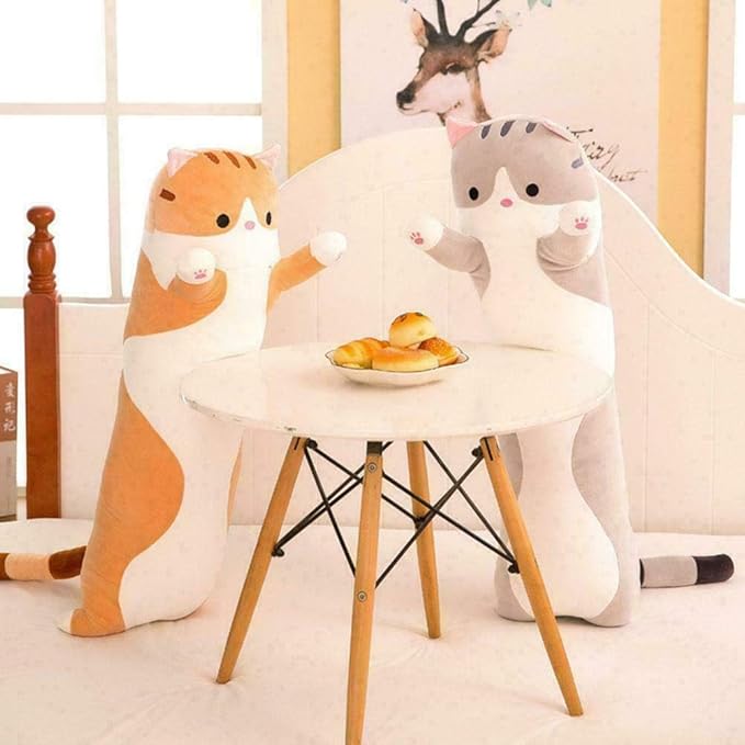 WUYU Lovely Plush Cat Doll Cute Cartoon Soft Stuffed Kitten Pillow Long Throw Sleeping Pillow Doll Toy Gift for Kids Girlfriend Multiple Size (Brown,110cm/43.3in)