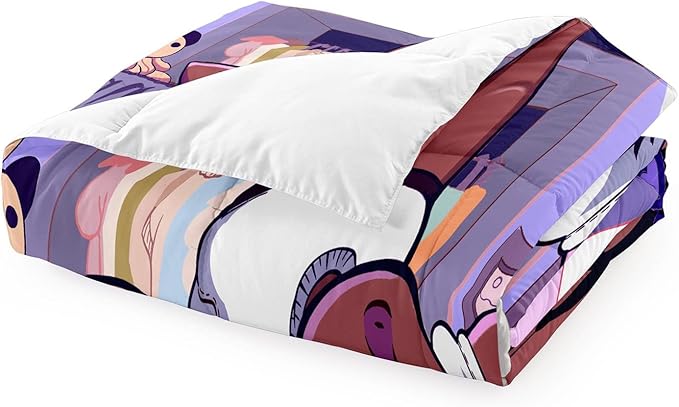 Black Girl Comforter for Full Size Bed, Purple African American Girl Full Bedding, Microfiber Soft 3 Piece Quilt Set, 1 Comforter + 2 Pillowcases