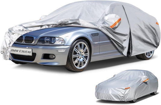 Kayme 6 Layers Car Cover Waterproof All Weather, Outdoor Car Cover UV Rain Sun Protection, Universal Fit for BMW E46 E36 E30, Dodge Neon, Mitsubishi Mirage, Nissan Versa (Up to 177 inch).