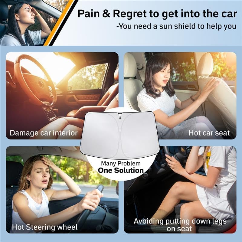 for Volkswagen ID 4 2021-2025 Windshield Sunshade Compatible-EcoNour 240T Polyester Material Cars Sun Visor Reflector Blocks UV Rays - Foldable Sunshade Interior Protection Volkswagen Accessories