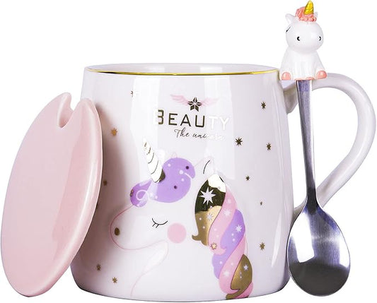 VanEnjoy Ceramic Unicorn Coffee Mug Tea Cup with Spoon,Star Pattern 13oz(380ml)