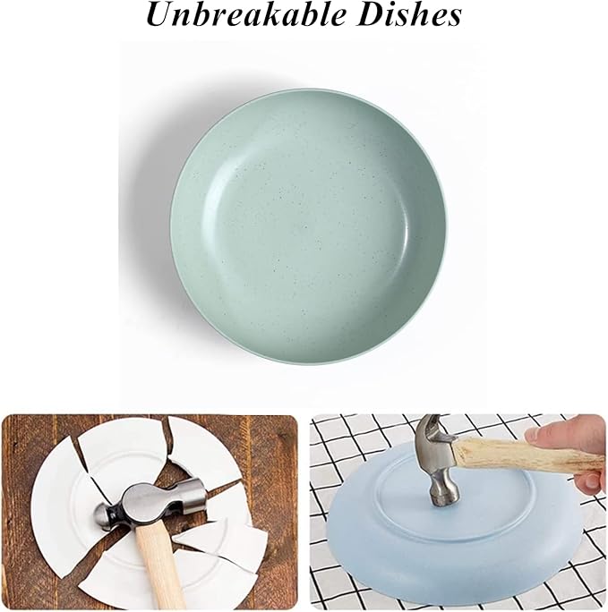 WANBY Lightweight Wheat Straw Cereal Plates Unbreakable Dinner Dishes Plates Set Dishwasher & Microwave Safe (Plates 10 Pack 5.6')