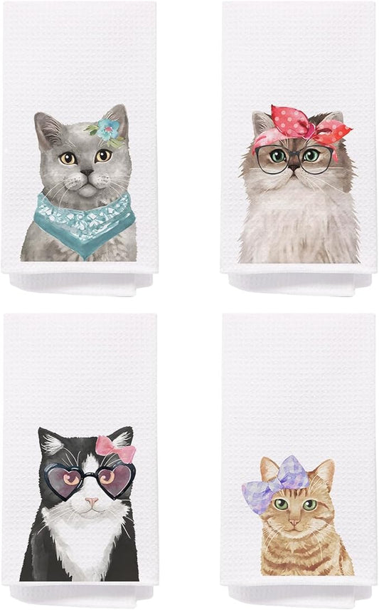 SPBL&L Cute Cat Kitten Kitchen Towels Set of 4, Grey Black Orange Persian Decorative Hand Towels for Bathroom, Kitchen Dish Towels for Cat Lovers, Bathroom Kitchen Decor, 16x24 Inches