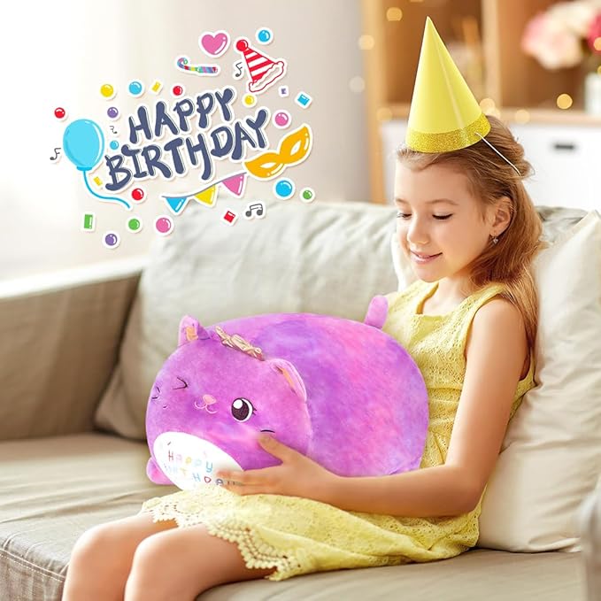 Birthday Cat Plush Pillow Stuffed Animal Toy, Purple Birthday Cat Plush Stuffed Animals, Soft Cat Plush Pillow for Kids(Purple Cat, 25cm/9.8inch)