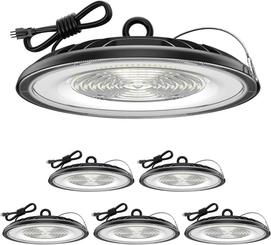 High Bay LED Shop Lights 200W - 28000LM 5000K High Bay Light IP65 Waterproof with US Plug, Hanging Hook, Safe Cable Commercial Bay Lights for Barn, Warehouse ETL Listed 6Pack