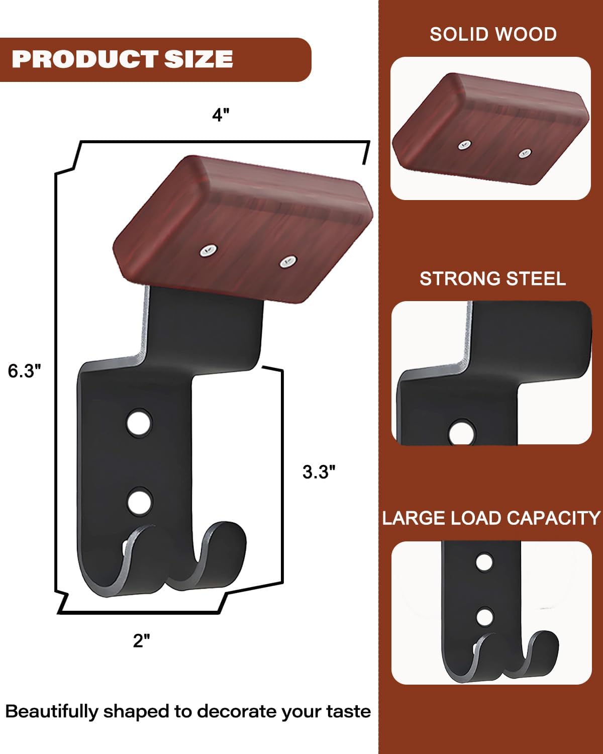 2 Pack Motorcycle Helmet Holder with Solid Wood and Strong Steel Design, Wall Mount Hanger for Motorcycle Bike Outerwear Sports Gear