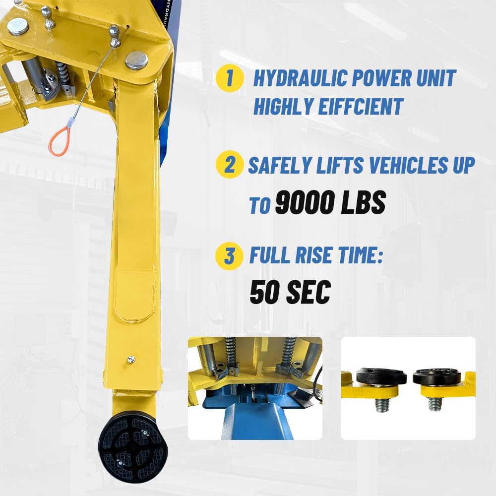 110v 9000lbs 2 Post Lift Car Lift Auto Hoist Full Rise Time 50SEC 2 Post Truck Lift for Home/Shop Automotive Lift for Repair Shop, Blue