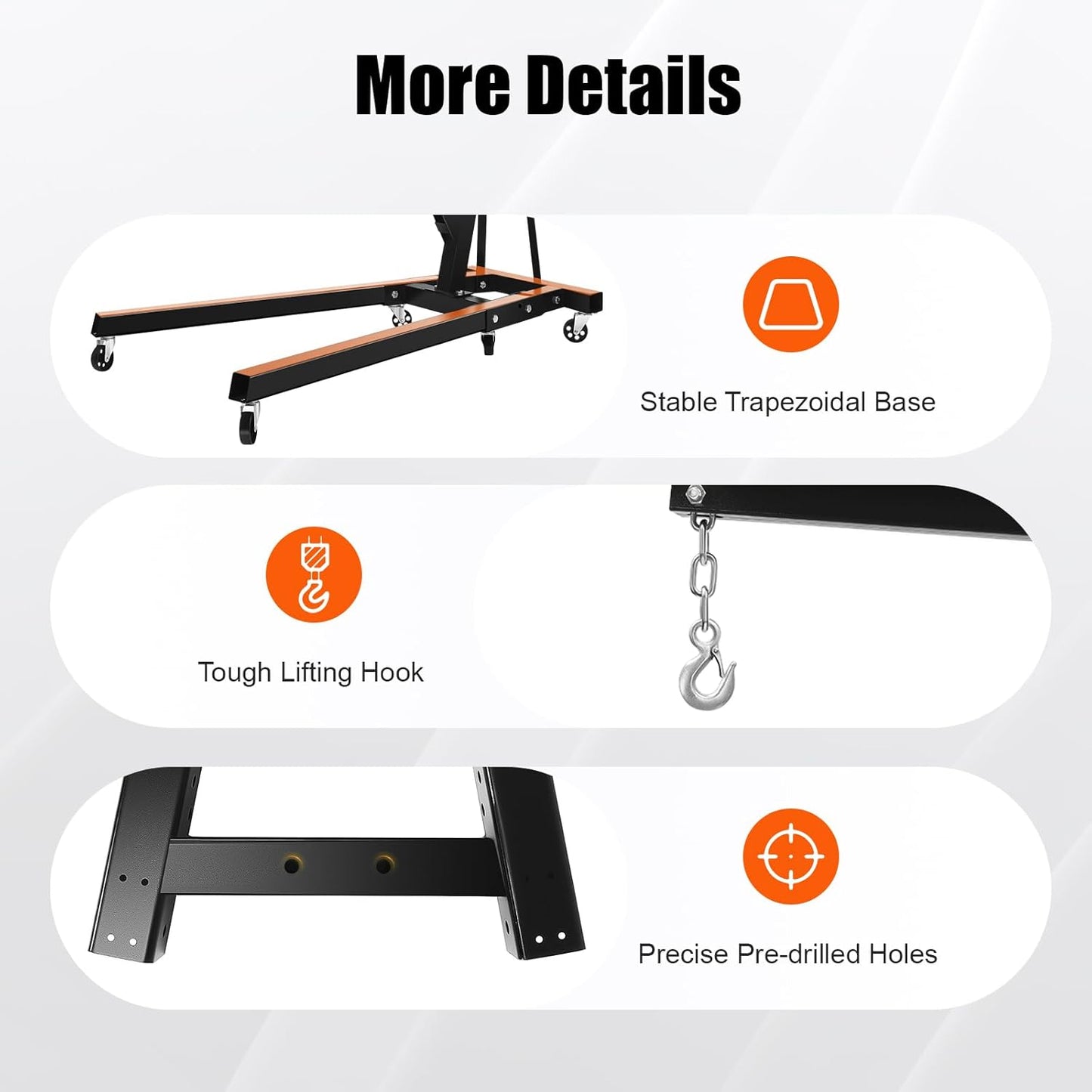 Folding Engine Crane 2 Ton Folding Engine Hoist 4400lbs Crane Hoist Lift with 6 Iron Caster Wheels for Garage, Workshop (Black)