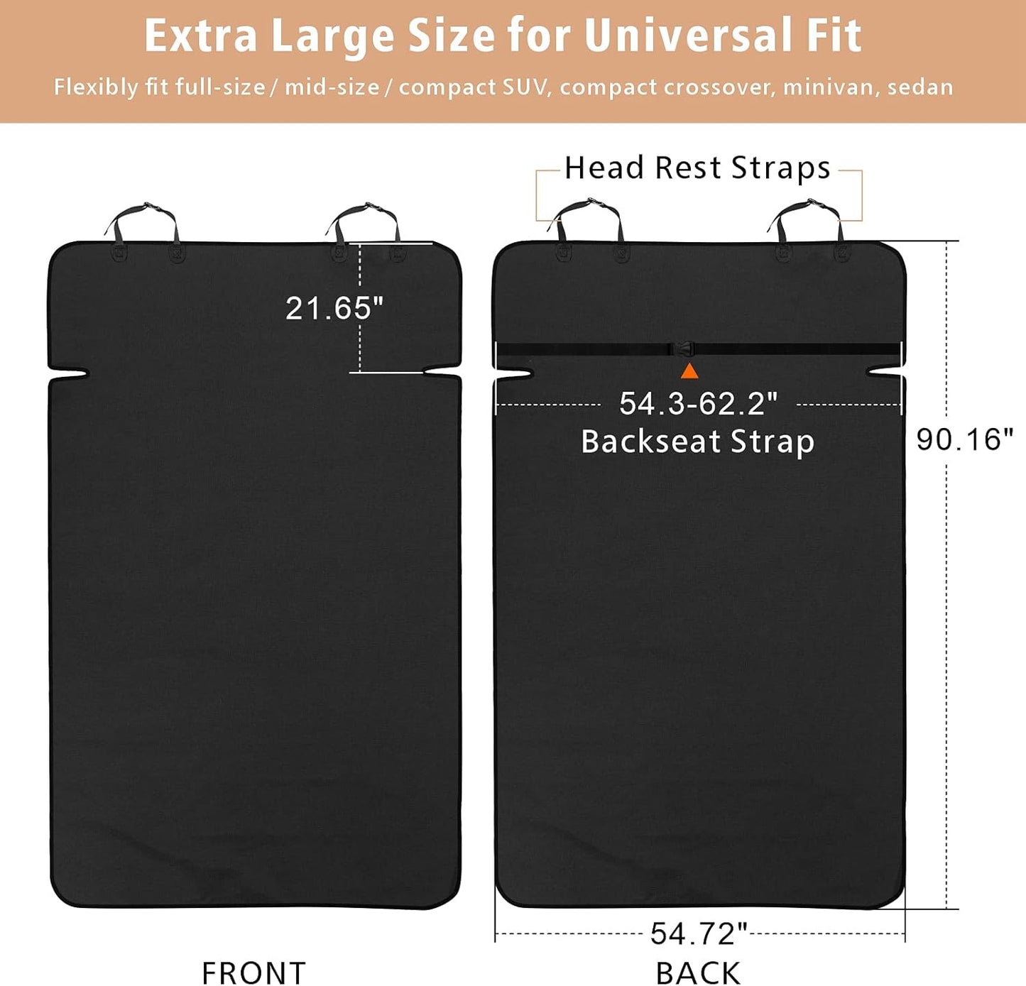 F-color SUV Cargo Liner for Dogs - Waterproof Pet Cargo Liner, Comfort Dog Cargo Cover with Bumper Flap Protector, Scrachproof Large Size Universal Fit SUVs Sedans Trunks Vans, Black