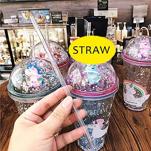 Unicorn Travel Tumbler Mug Pink Cup with Straw Kids Plastic Insulated Glitter Watter Bollter Toddler Ice Coffee Mugs Girl Drinkware (pink unicorn, 6.5 * 20cm)
