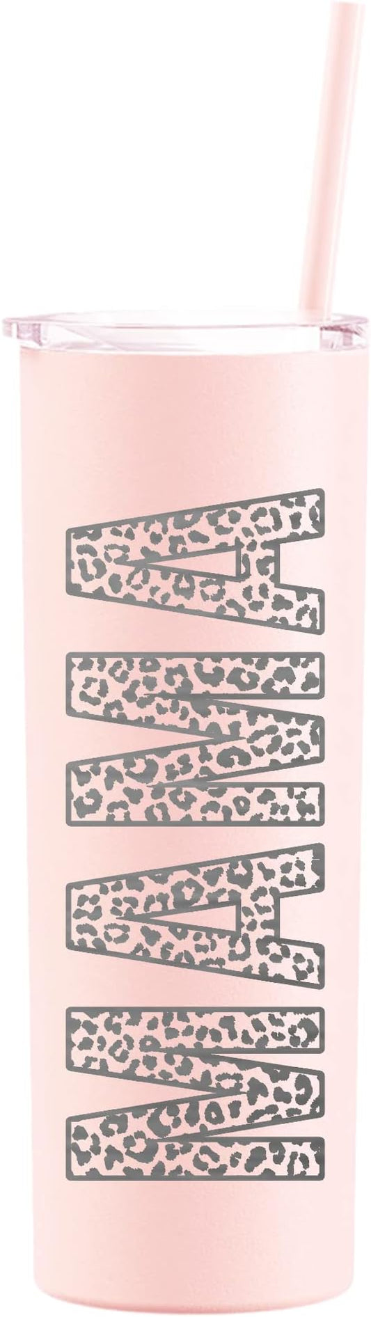 The Crafty Engineer (Matte Blush Leopard Print MAMA Tumbler - 20 oz Leopard Mama Tumbler - Laser Engraved Mama Print Leopard Design, Perfect Mom Gift, Travel Ready Insulated Tumbler with Straw