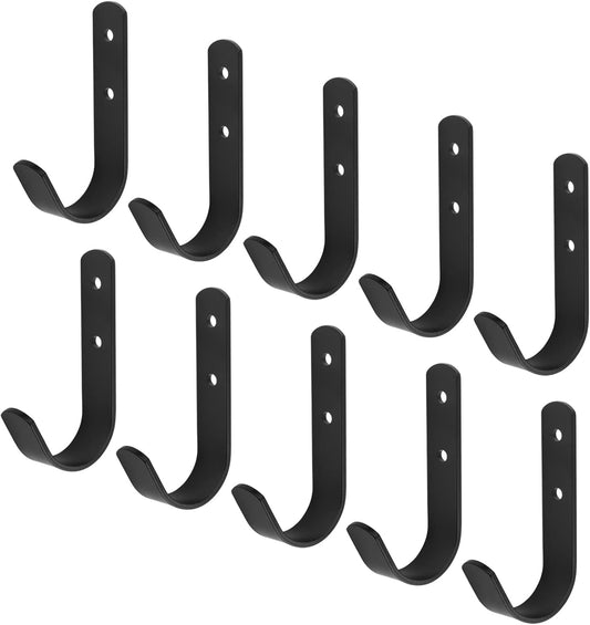 10 Pack Black Steel J Hook, 4-1/4" x 2-1/8" Wall Mount Utility Hook for Hanging Garage Storage