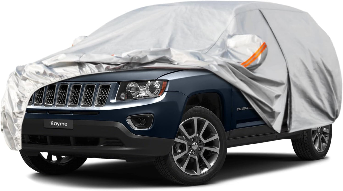 Kayme 6 Layers SUV Car Cover Custom Fit for Jeep Compass（2006-2025） Waterproof All Weather for Automobiles, Outdoor Full Cover Rain Sun UV Protection.Silver