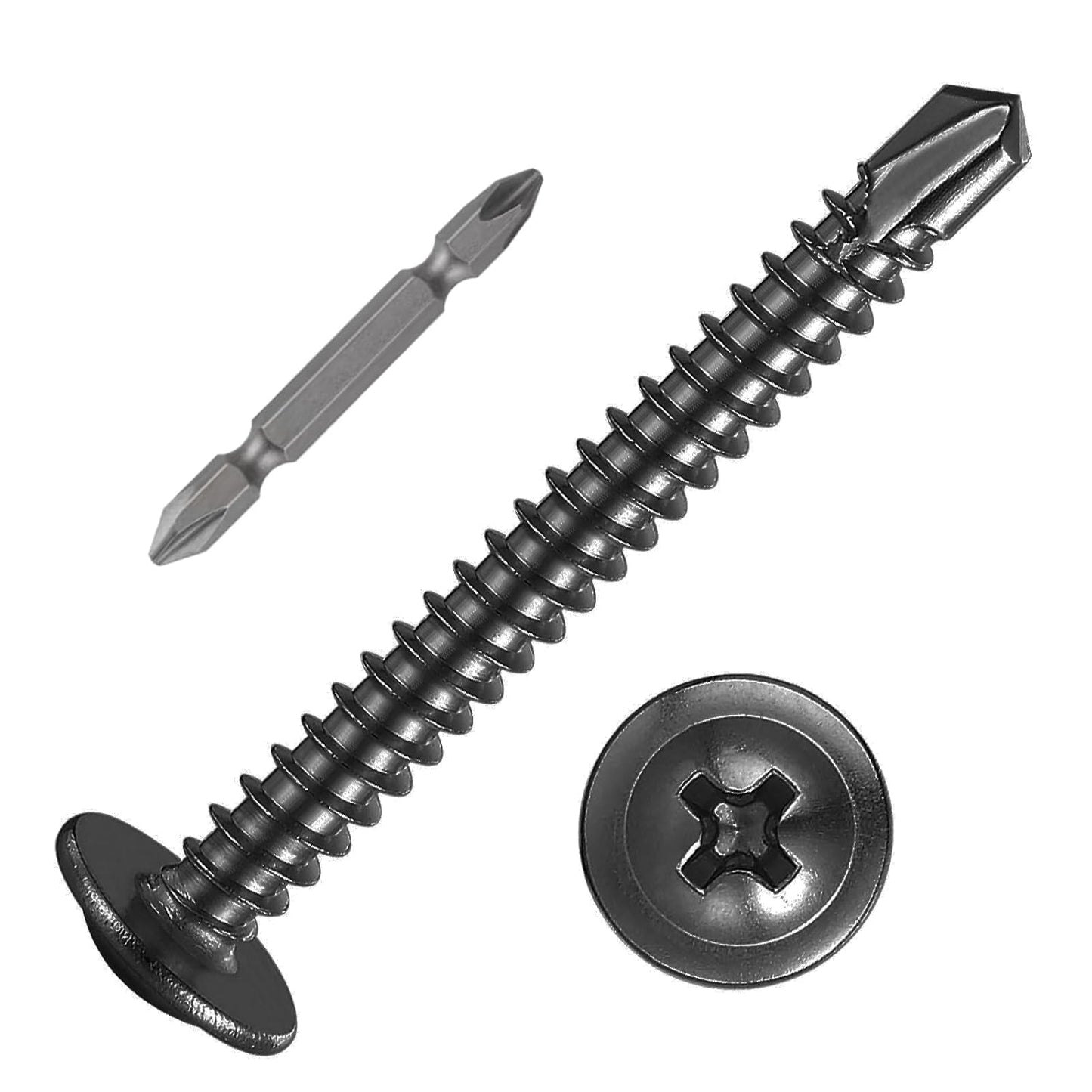 (150 pcs) Wensilon #10×1-1/2” for Sheet Metal Self-Tapping Screws 410 Black Stainless Steel Truss Head High-Strength Quick Tapping