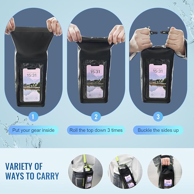 Waterproof Dry Bag,Roll Top Waterproof Backpack Phone Case Pouch for Travel,Kayaking,Rafting,Camping,Surfing,Boating,Hiking,Beach and Fishing (2 L White+Black)