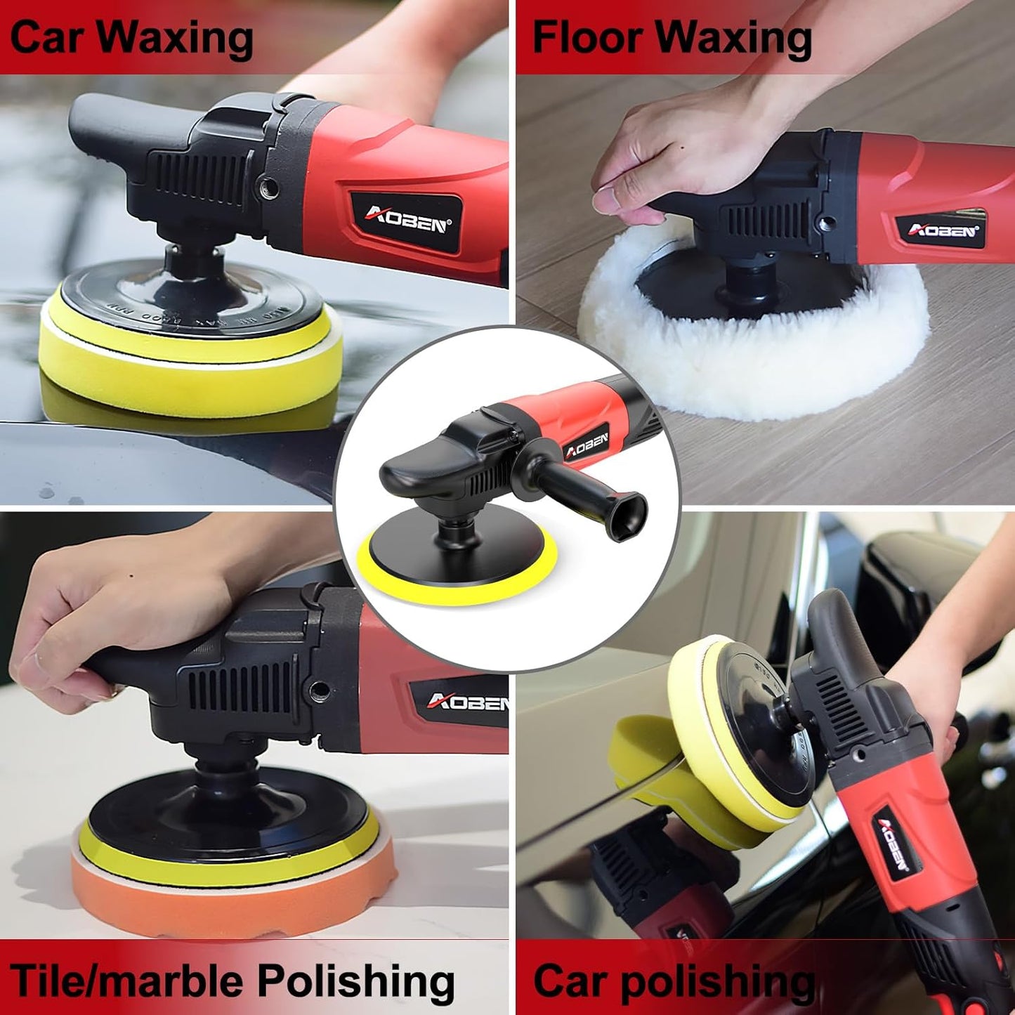 AOBEN Rotary Buffer Polisher,1200W 6-inch/ 7-inch Car Buffer,Car Polisher Waxer Kit with 6 Variable Speed 1000-3500RPM & 4 Polishing Pads,Detachable Handle for Boat,Car Polishing and Waxing