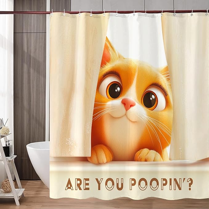 Yeoiat are You Pooping Shower Curtain Funny Shower Curtain Cute Shower Curtains for Bathroom Fun Shower Curtain Set with 12 Hooks Cat-04 72×72 Inches