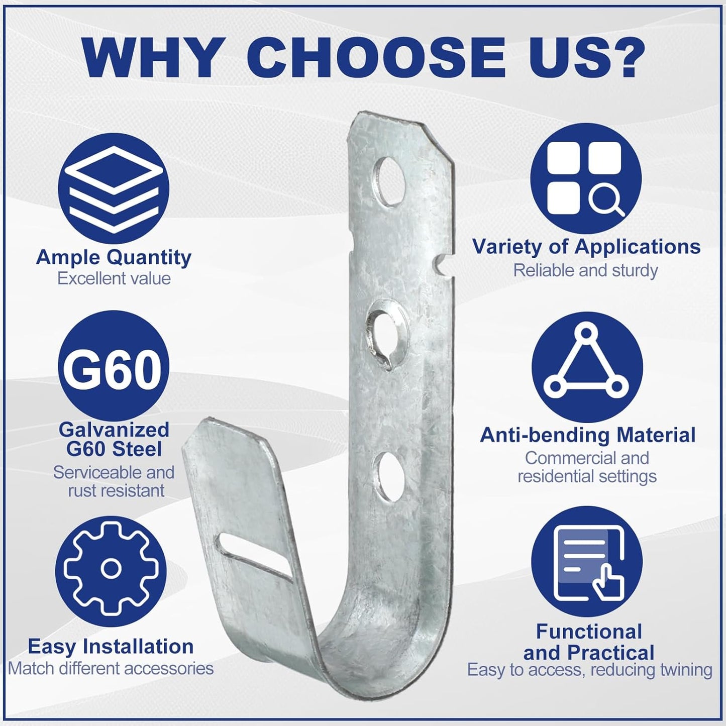 Gisafai Cable Support J Hook, Cable Hooks for Hanging, Heavy Duty Metal Hooks for Wire Management, G60 Galvanized Steel(3/4 Inch)