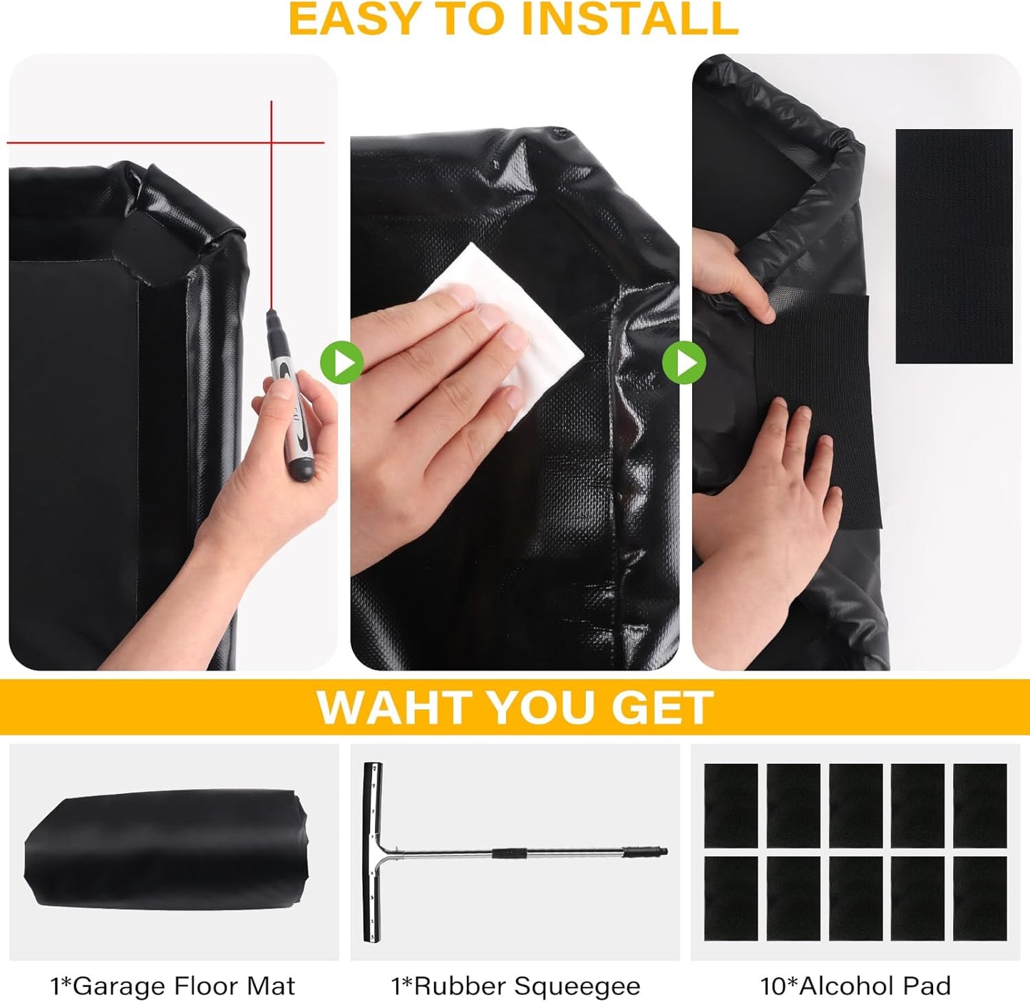 Garage Floor Mat 8'6" x 20' Upgraded Satin Finish Texture Non-Slip Containment Mat Waterproof Garage Floor Mat for Under Car Heavy Duty Protection Mat with Floor Squeegee for All Seasons