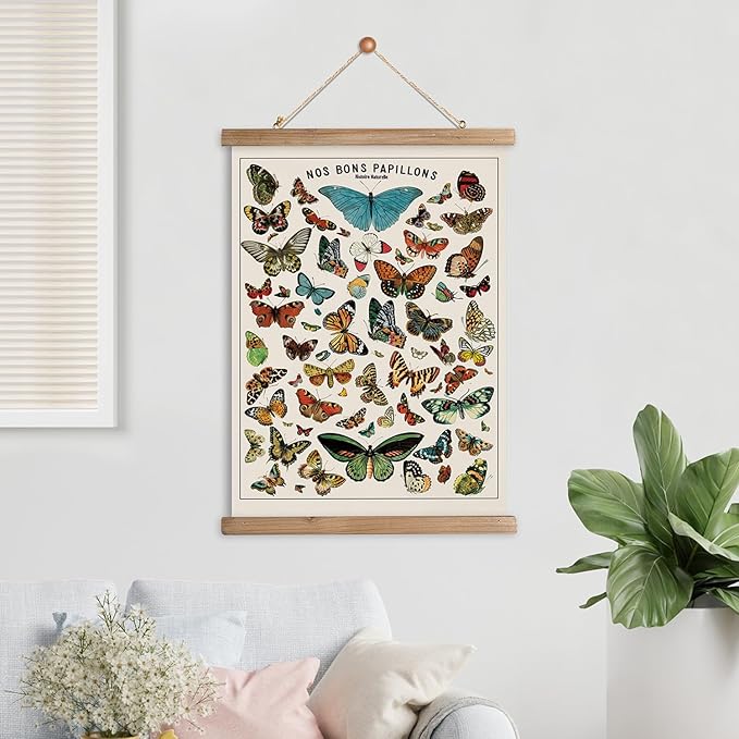 XIAOAIKA Vintage Butterfly Poster with Wooden Frame, Cottagecore Room Decor Aesthetic, Retro Style Wall Decor Art Painting for Nature Lovers, Classrooms, and Home Decor 16 x 23 Inches