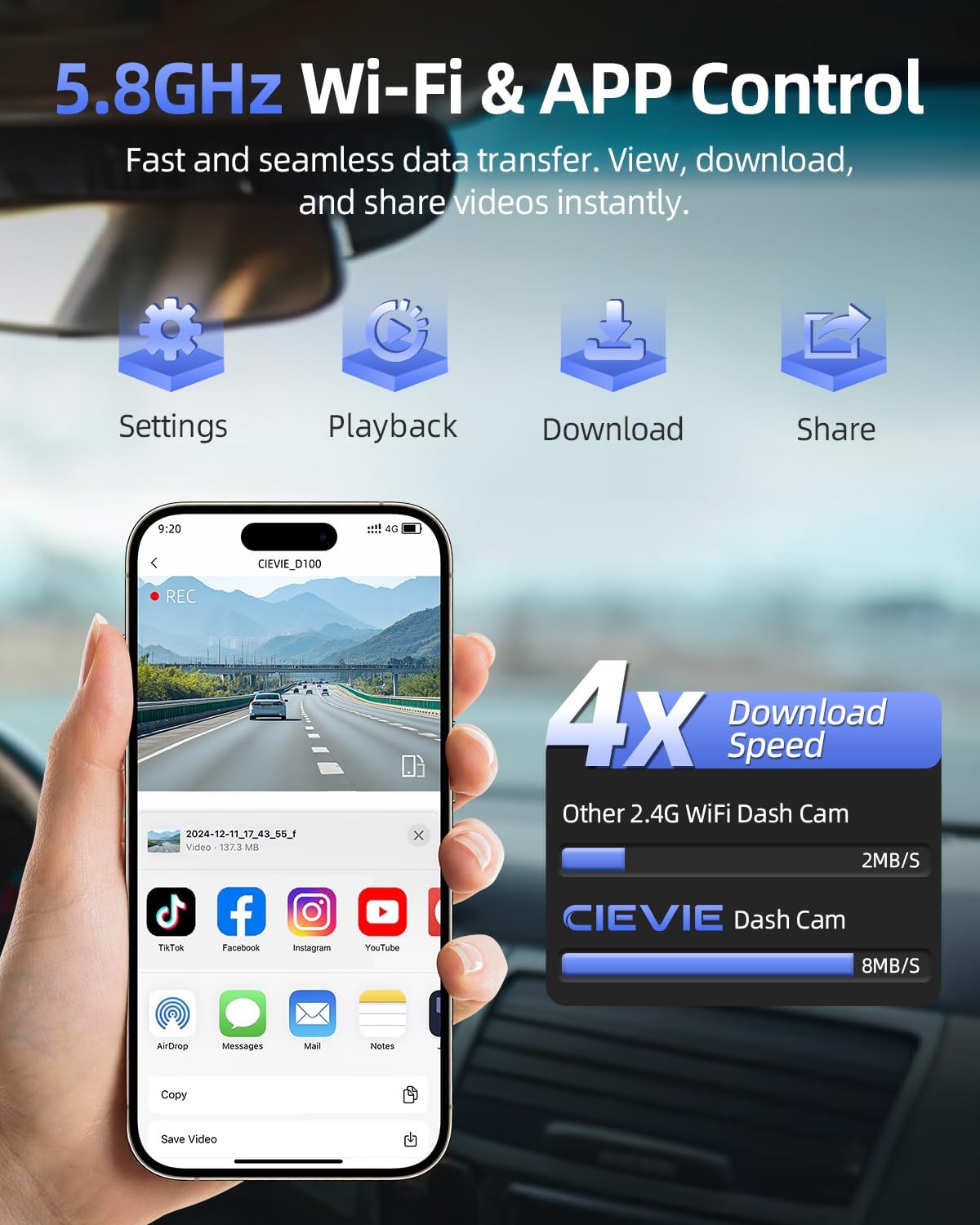 4K Dash Cam Front and Rear, 64GB SD Card, 1.5” IPS Display Car Camera, 5Ghz WiFi+App Control, Night Vision, 24H Parking Mode, G-Sensor, WDR, 170° Wide Angle, 4K+1080P Dual Dash Camera for Cars