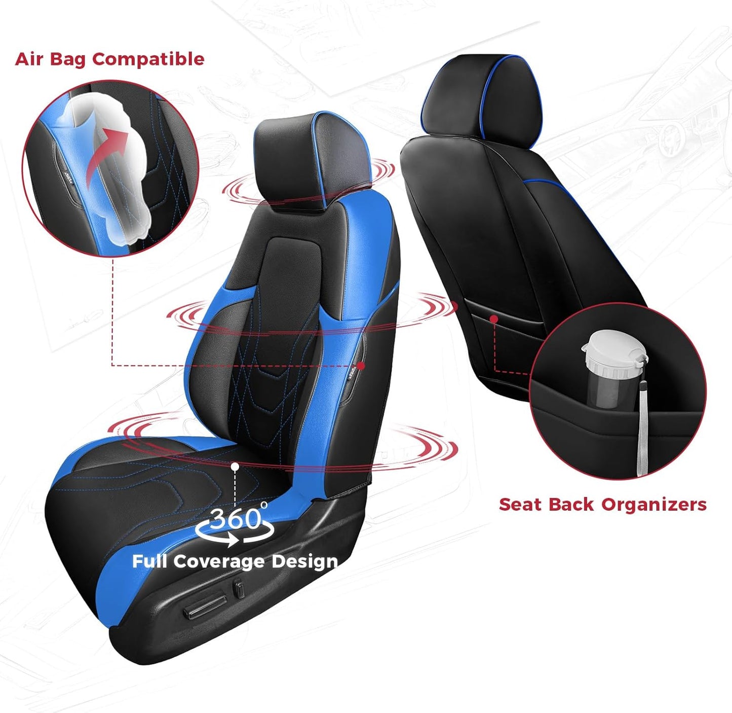 FREESOO CRV Seat Covers Full Set, for Honda CRV LX EX EX-L Sport Touring Hybrid 2017 2018 2019 2020 2021 2022, Custom Fit Car Seat Covers, Waterproof Leather Seat Covers, Black & Blue