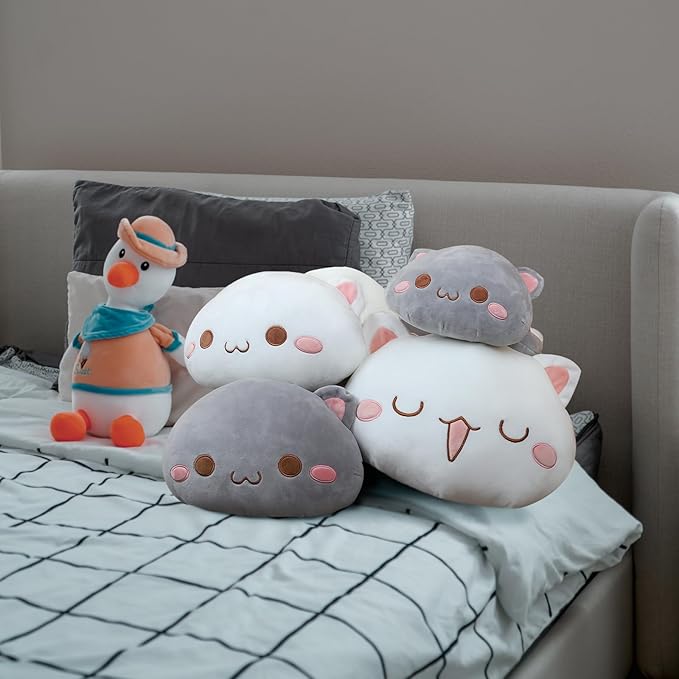 AFAN Cat Stuffed Animals Plush Cute Soft Cat Plush Pillow Toys Kawaii Plushies Room Decor Gifts for Kids Girls Boys (Round Eyes, Grey, 25.9 Inch)