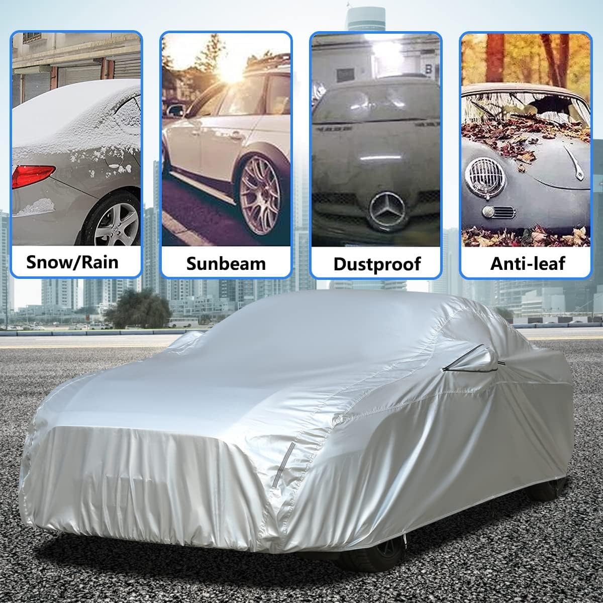 Tecoom Sport Car Cover Waterproof All Weather, Light Shell Car Covers for Autombilas Without Door Zipper & Mirror Pockets Windproof Sun Uv Hail Protector Car Cover Fit Coupe/Sport Car (183-193 Inches)