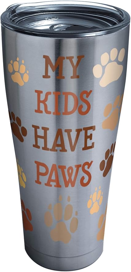 Tervis My Kids Have Paws Stainless Steel Tumbler with Clear and Black Hammer Lid 30oz, Silver