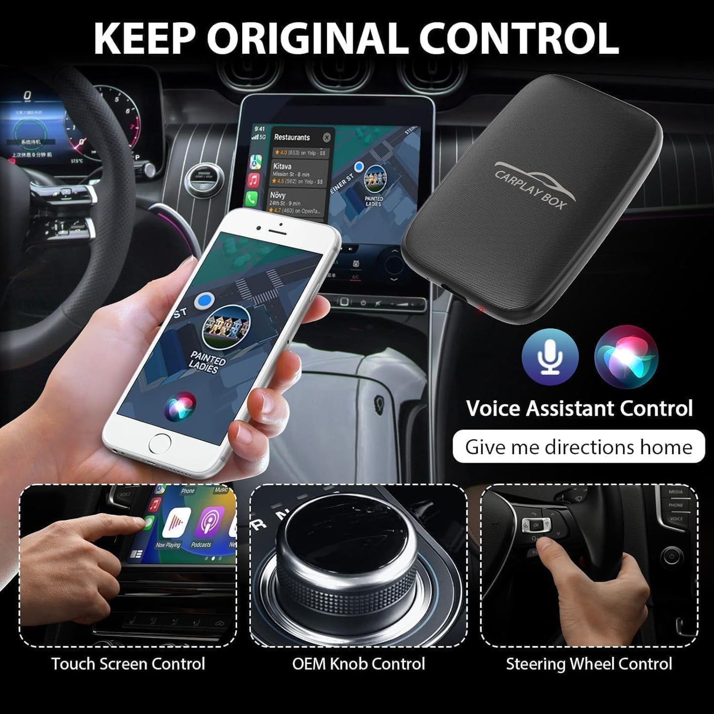 2025 Upgraded Wireless Carplay and Android Auto Dongle Support Netflix/YouTube,Car Play Ai Box with USBA-C and USBC-C Cable for iPhone Android,Convert Wired to Wireless CarPlay Stream to Your Car